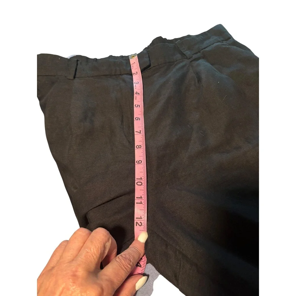 H&M Black Linen Blend Pleated Pants Women's SZ 12 Elastic Waist. Lagenlook. Cool